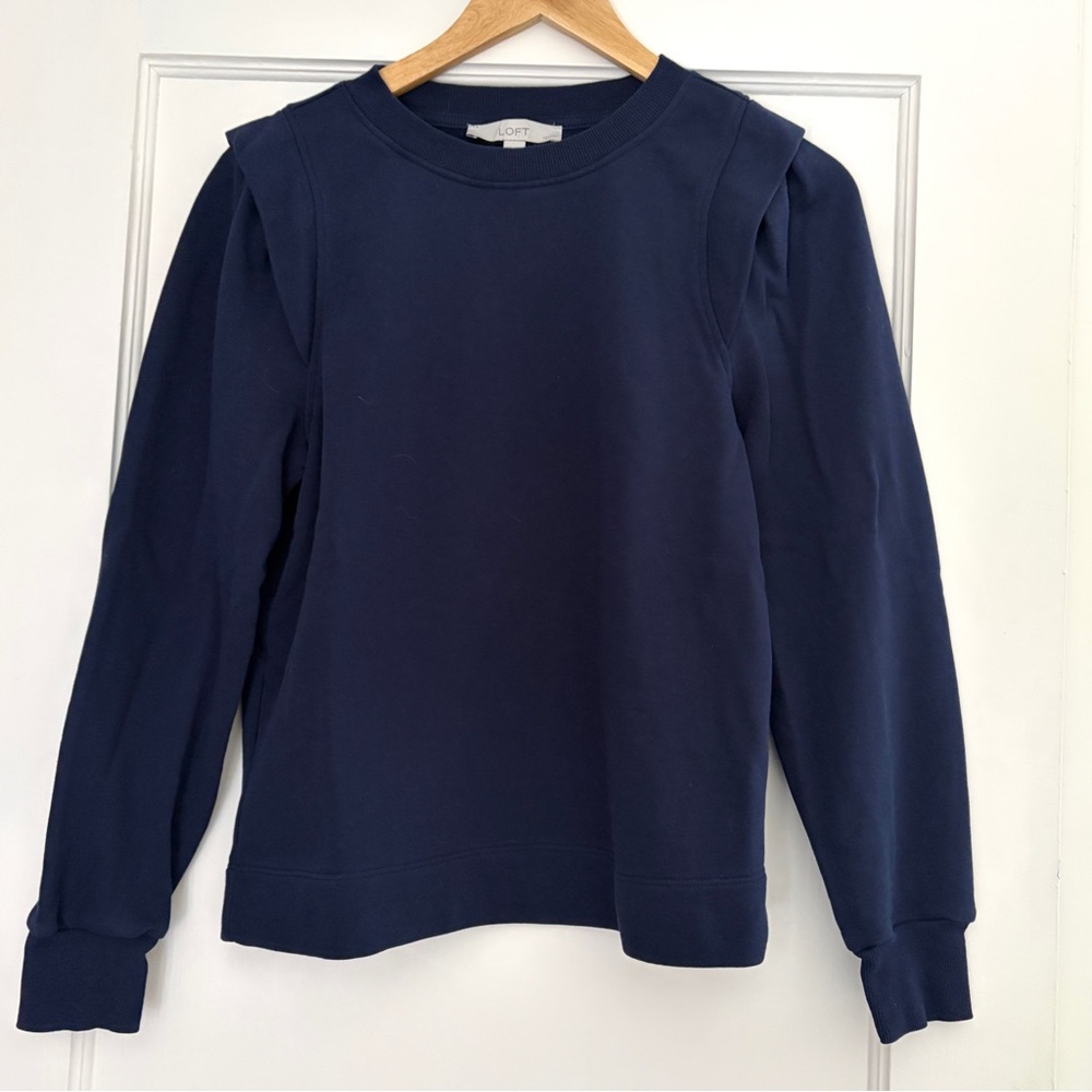 LOFT Navy Ruffle Shoulder Sweatshirt